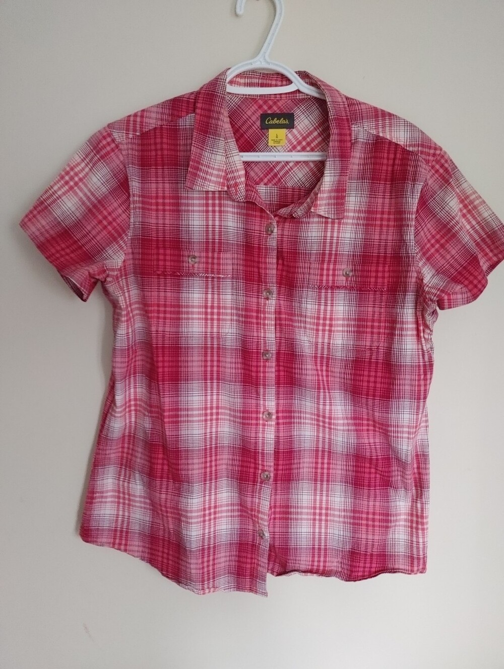Cabela's Pink and White Plaid Short-Sleeve  Shirt